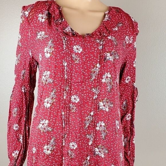 Free People Maroon Floral Tunic Top - Picture 1 of 8
